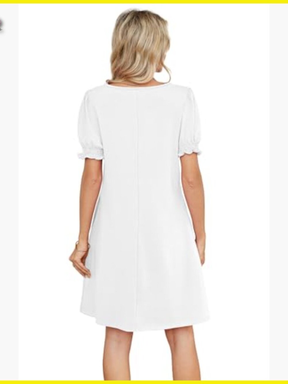 Square Neck Puff Sleeve Casual Dress with Pockets Chic Summer Wear - Picture 5 of 5